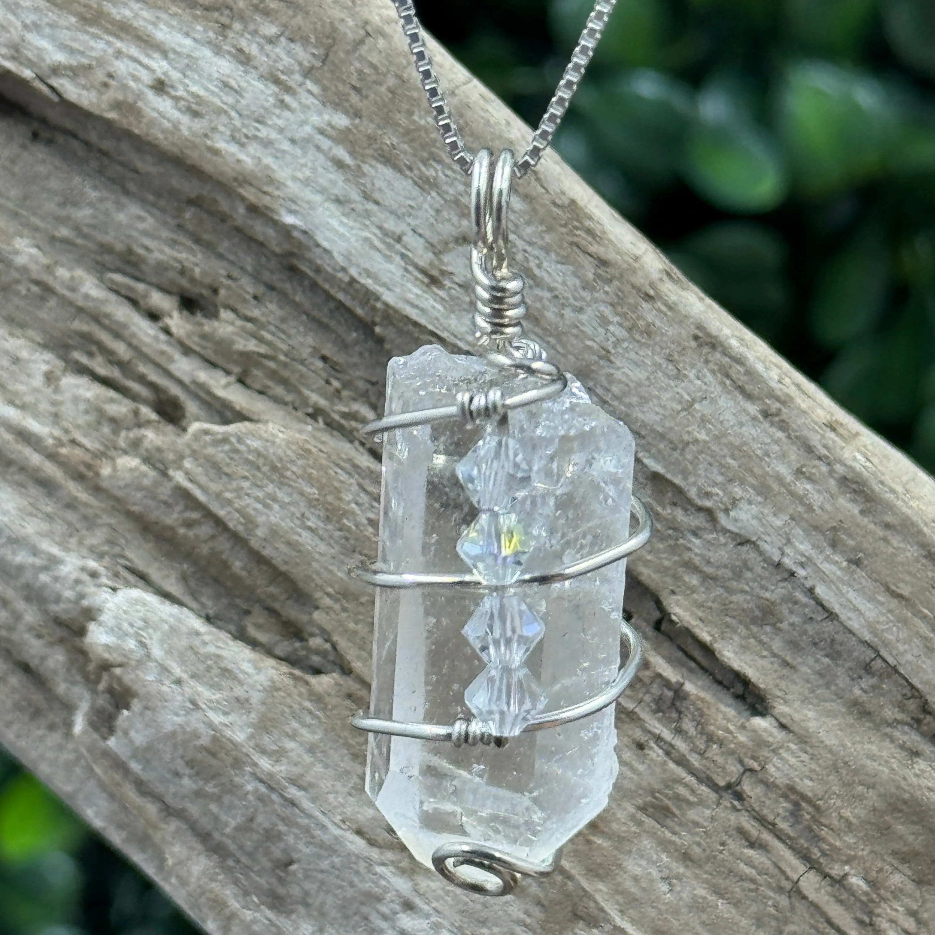 Exclusive I, Me, Mine Arkansas Quartz Pendant - Sterling Silver Wire-Wrapped Necklace