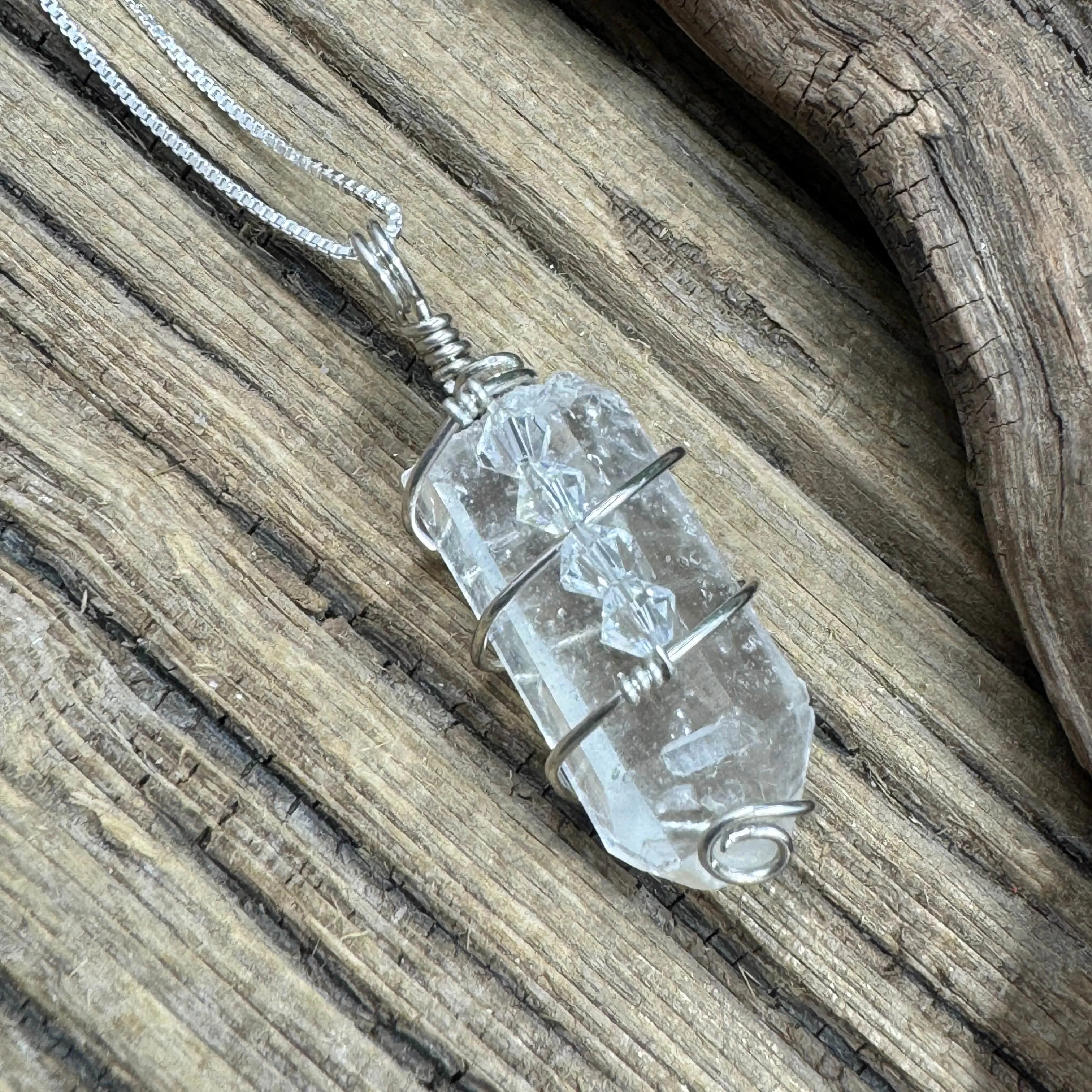 Exclusive I, Me, Mine Arkansas Quartz Pendant - Sterling Silver Wire-Wrapped Necklace