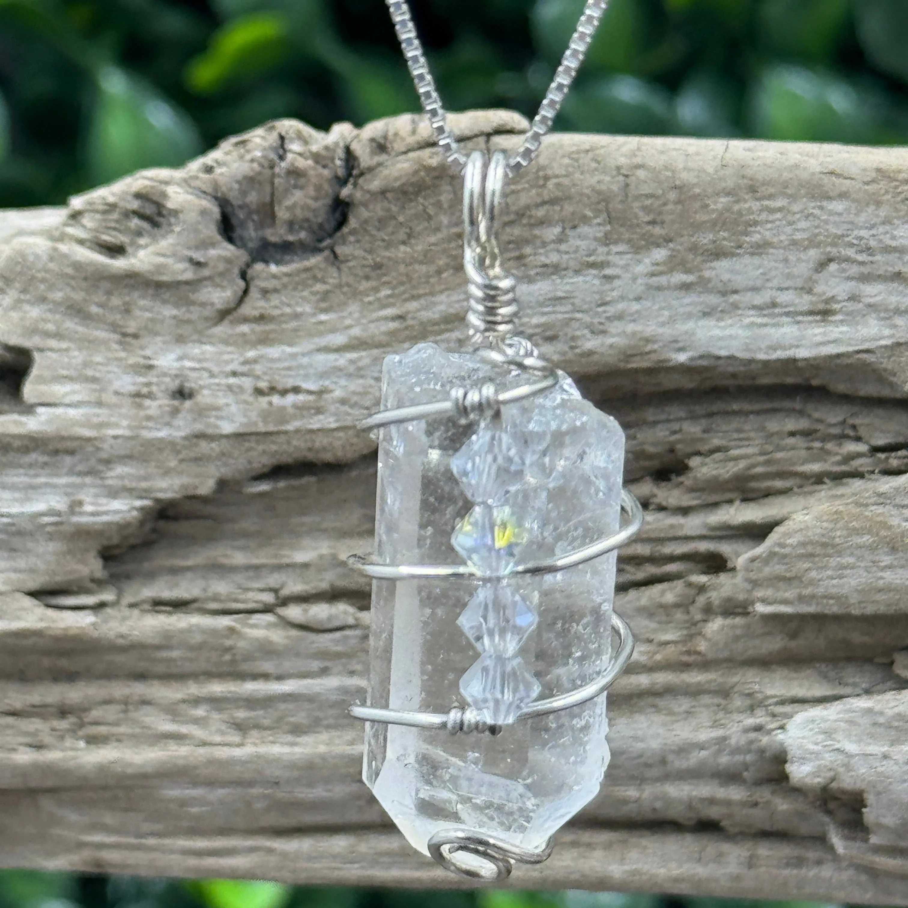 Exclusive I, Me, Mine Arkansas Quartz Pendant - Sterling Silver Wire-Wrapped Necklace