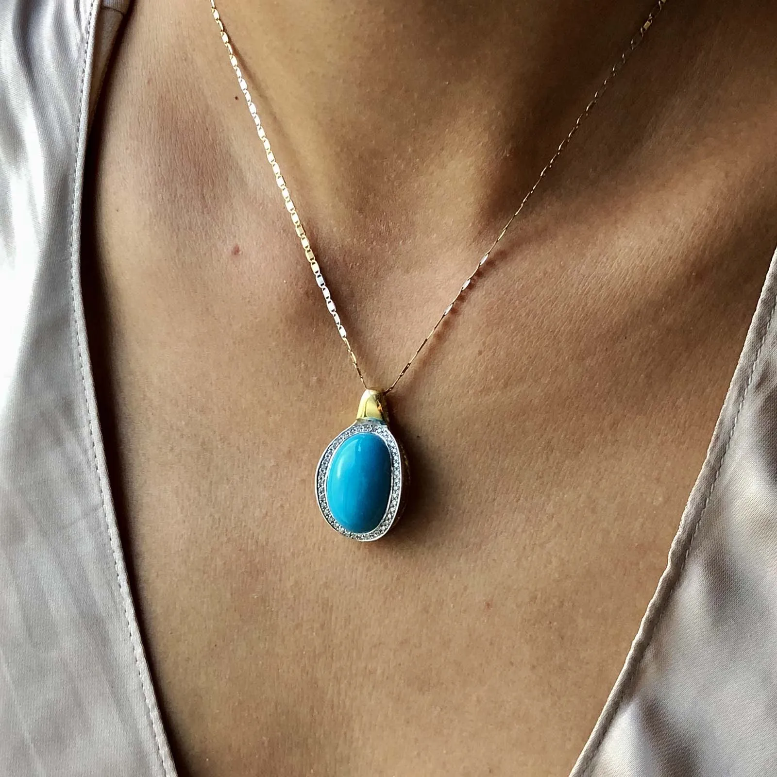 Eye of the Ocean 18K Gold Mini Diamond and Natural Sleeping Beauty Pendant Only