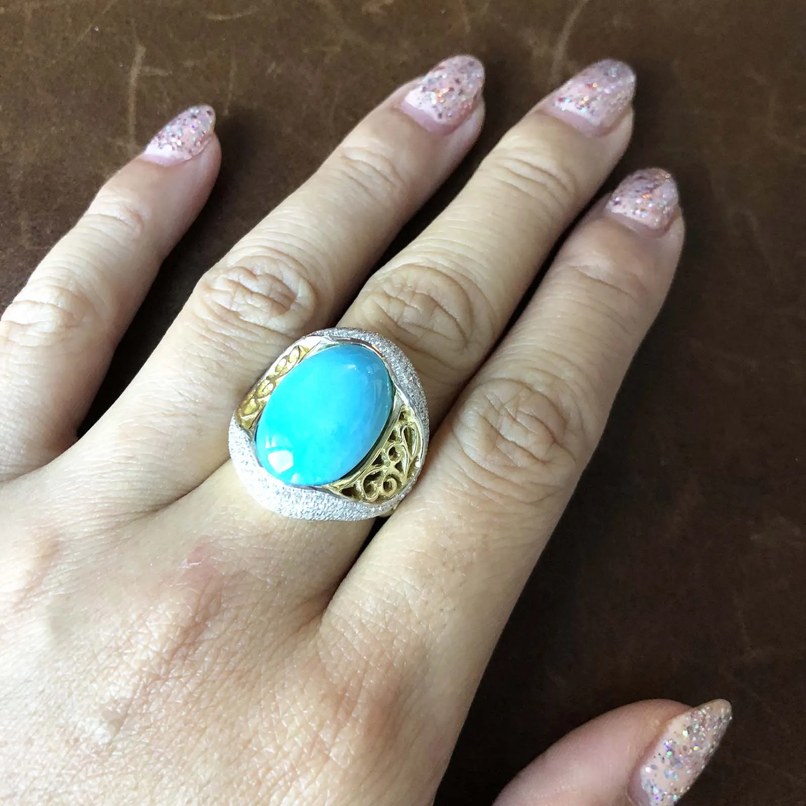 Eye of the Ocean 18K Gold Mini Diamond and Natural Sleeping Beauty Ring Size 6