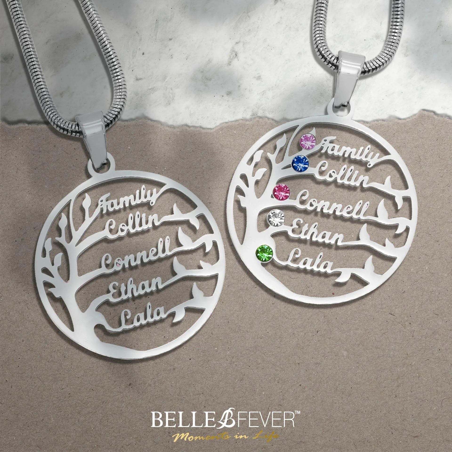 Family Tree Name Necklace (Birthstones Optional)