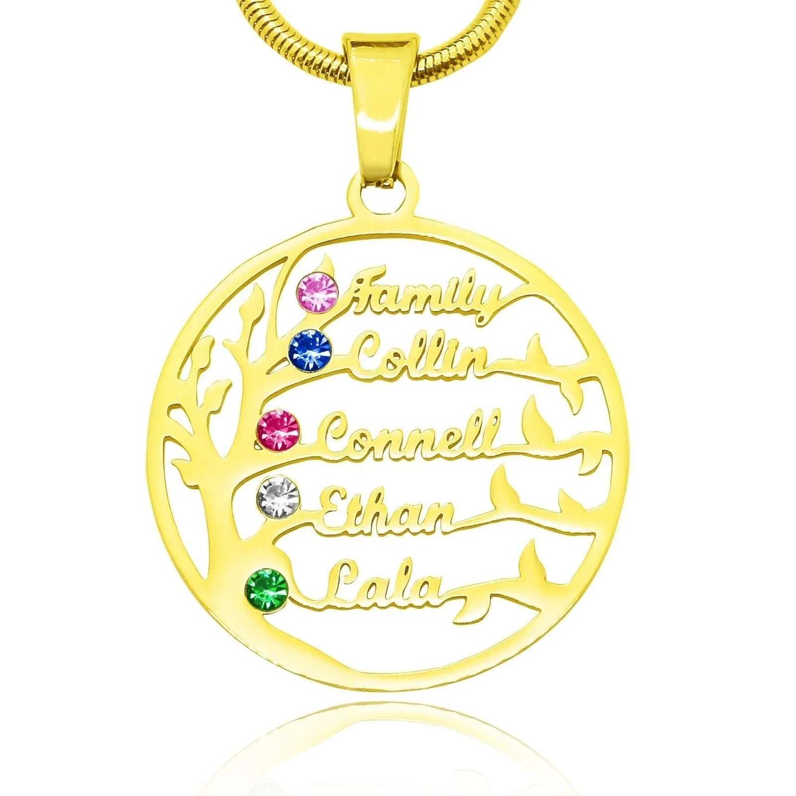 Family Tree Name Necklace (Birthstones Optional)