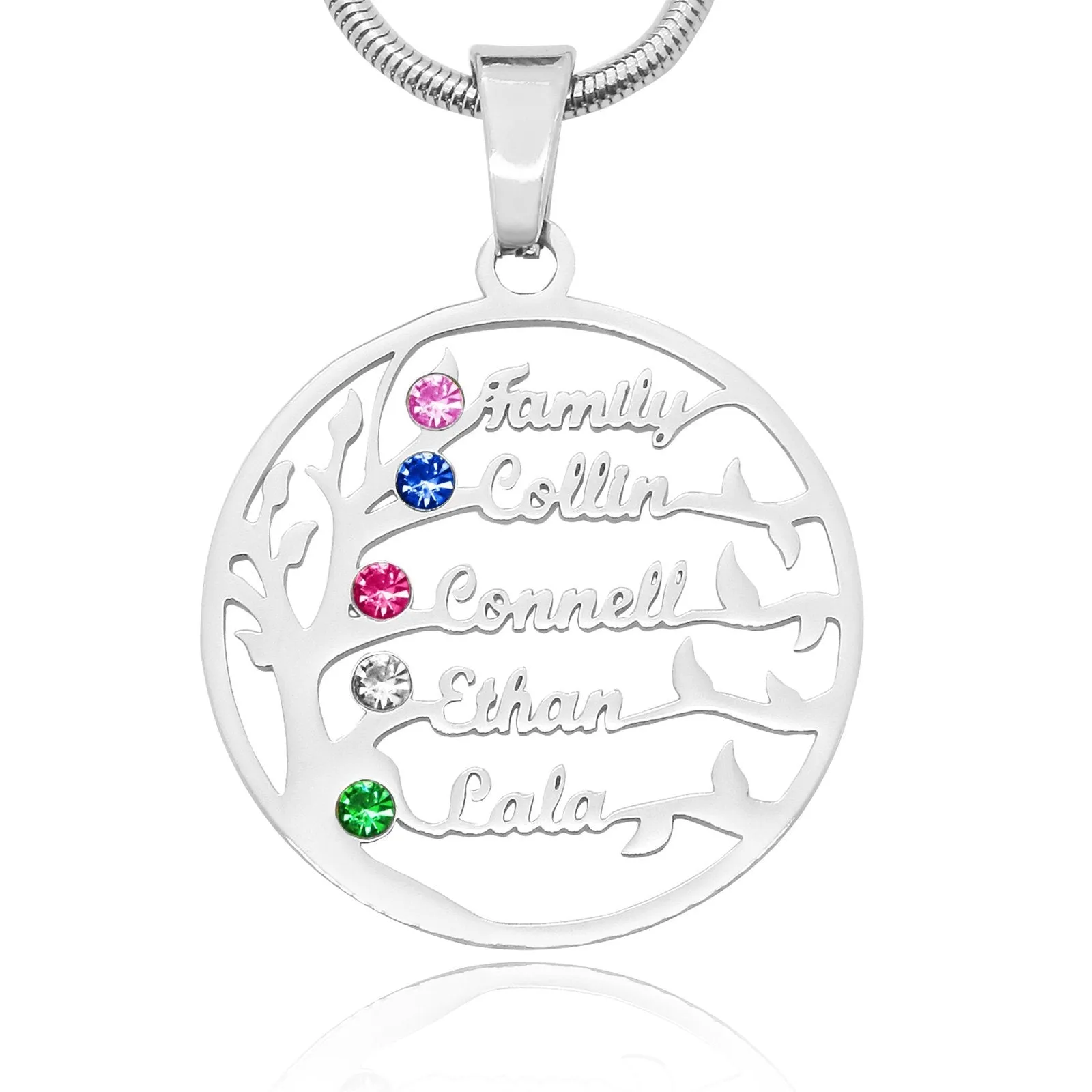 Family Tree Name Necklace (Birthstones Optional)
