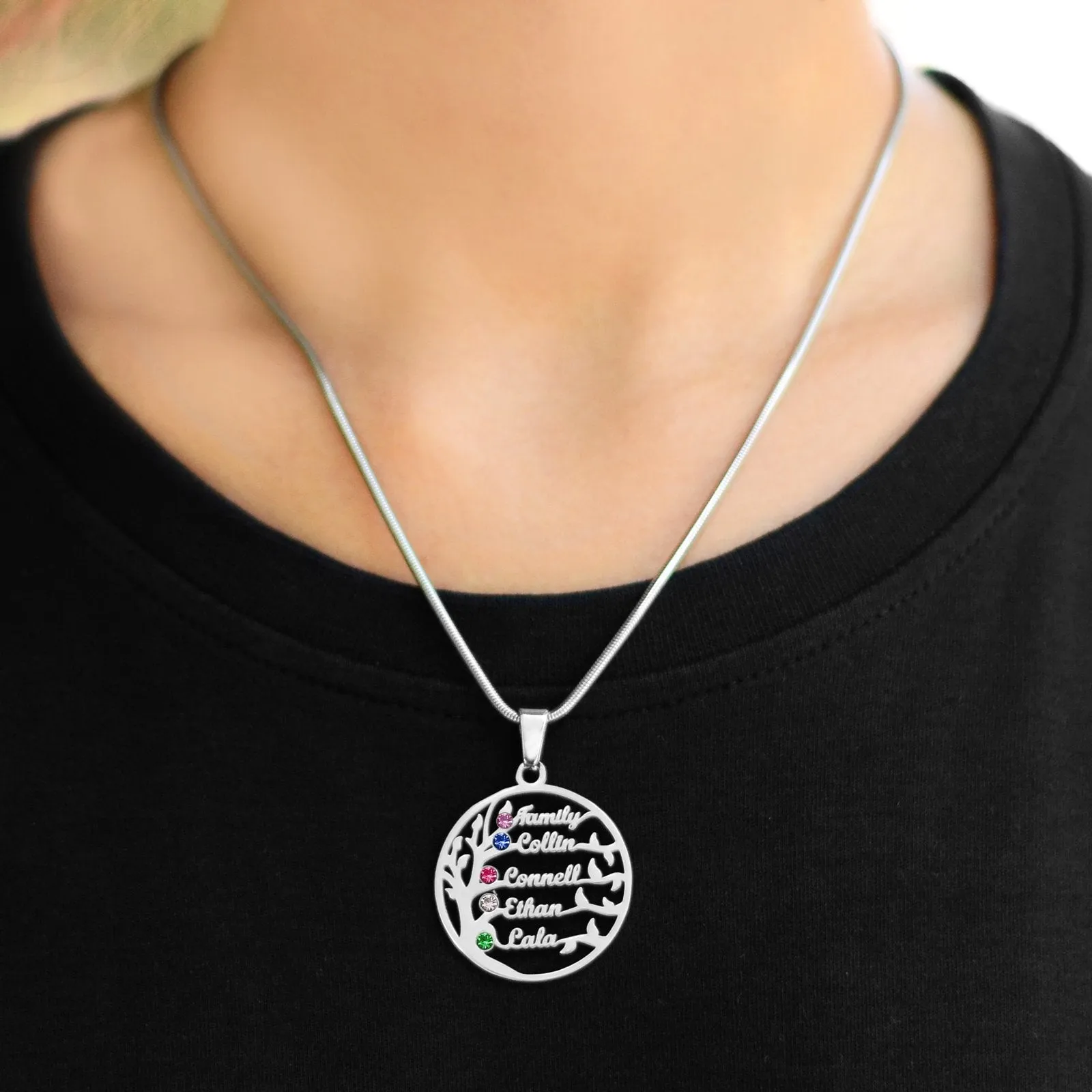Family Tree Name Necklace (Birthstones Optional)