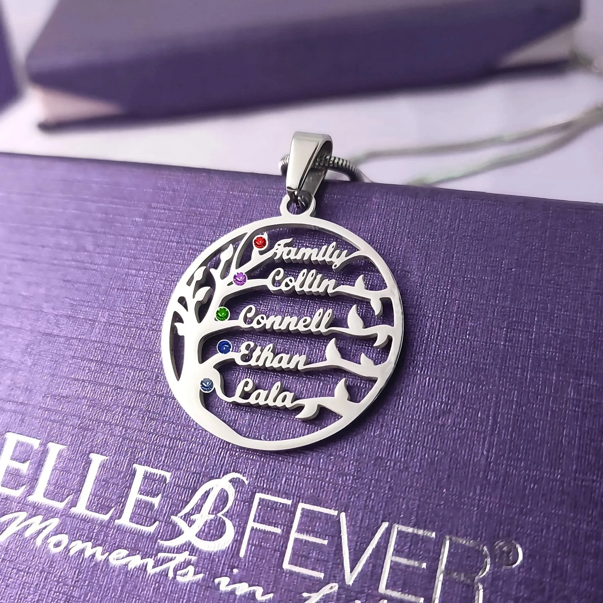 Family Tree Name Necklace (Birthstones Optional)