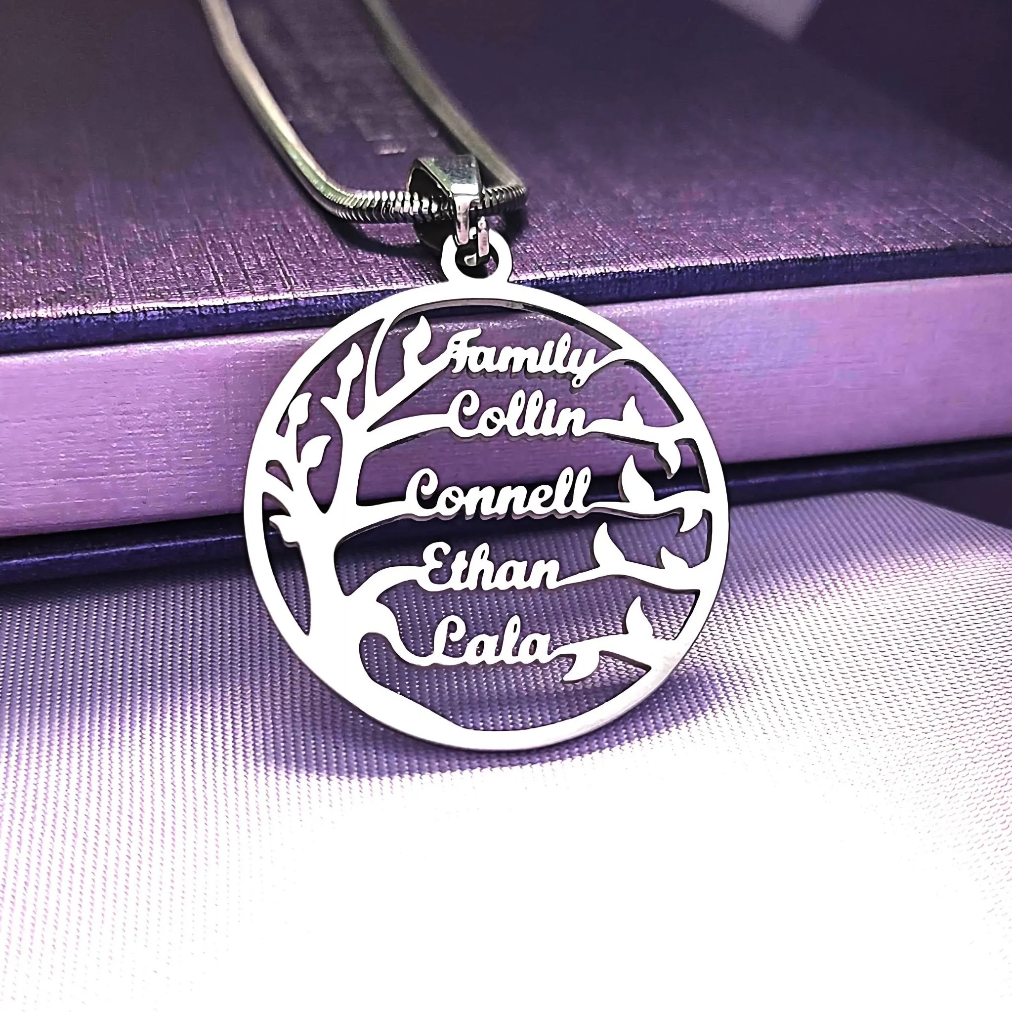 Family Tree Name Necklace (Birthstones Optional)