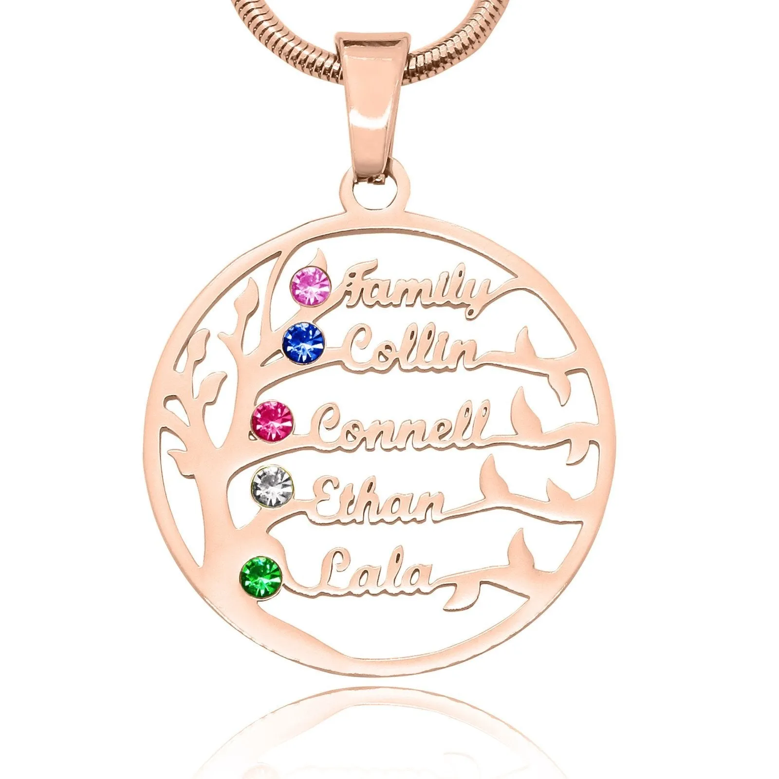 Family Tree Name Necklace (Birthstones Optional)