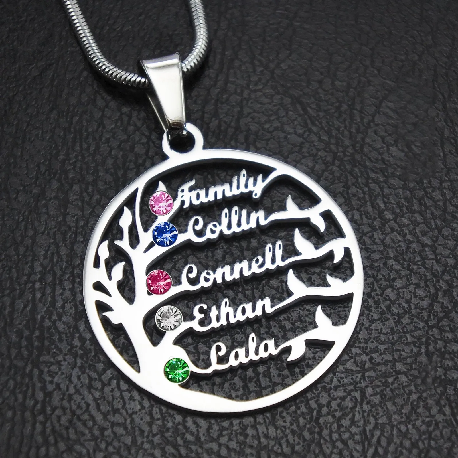 Family Tree Name Necklace (Birthstones Optional)