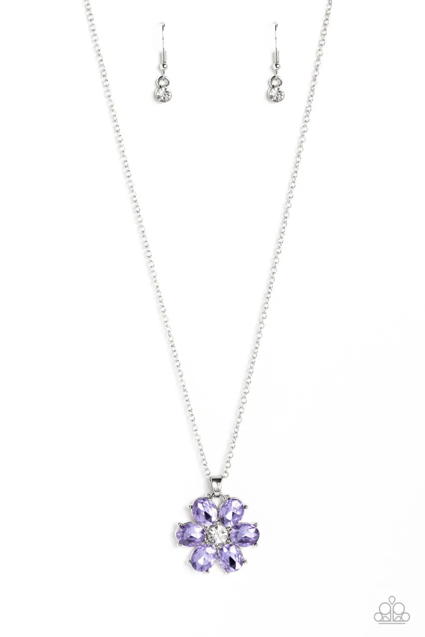 Fancy Flower Girl - Purple - Large Rhinestone Flower Pendant Paparazzi Short Necklace