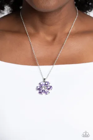 Fancy Flower Girl - Purple - Large Rhinestone Flower Pendant Paparazzi Short Necklace