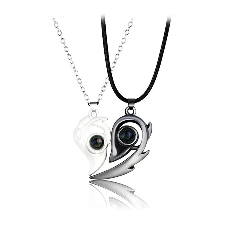 Fashion Magnetic Couple Necklace For Lovers Gothic Punk Heart Pendant Necklace