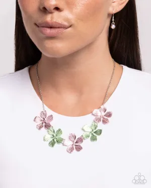 Featured Finesse - Pink - and Green Pearly Painted Flower Paparazzi Short Necklace