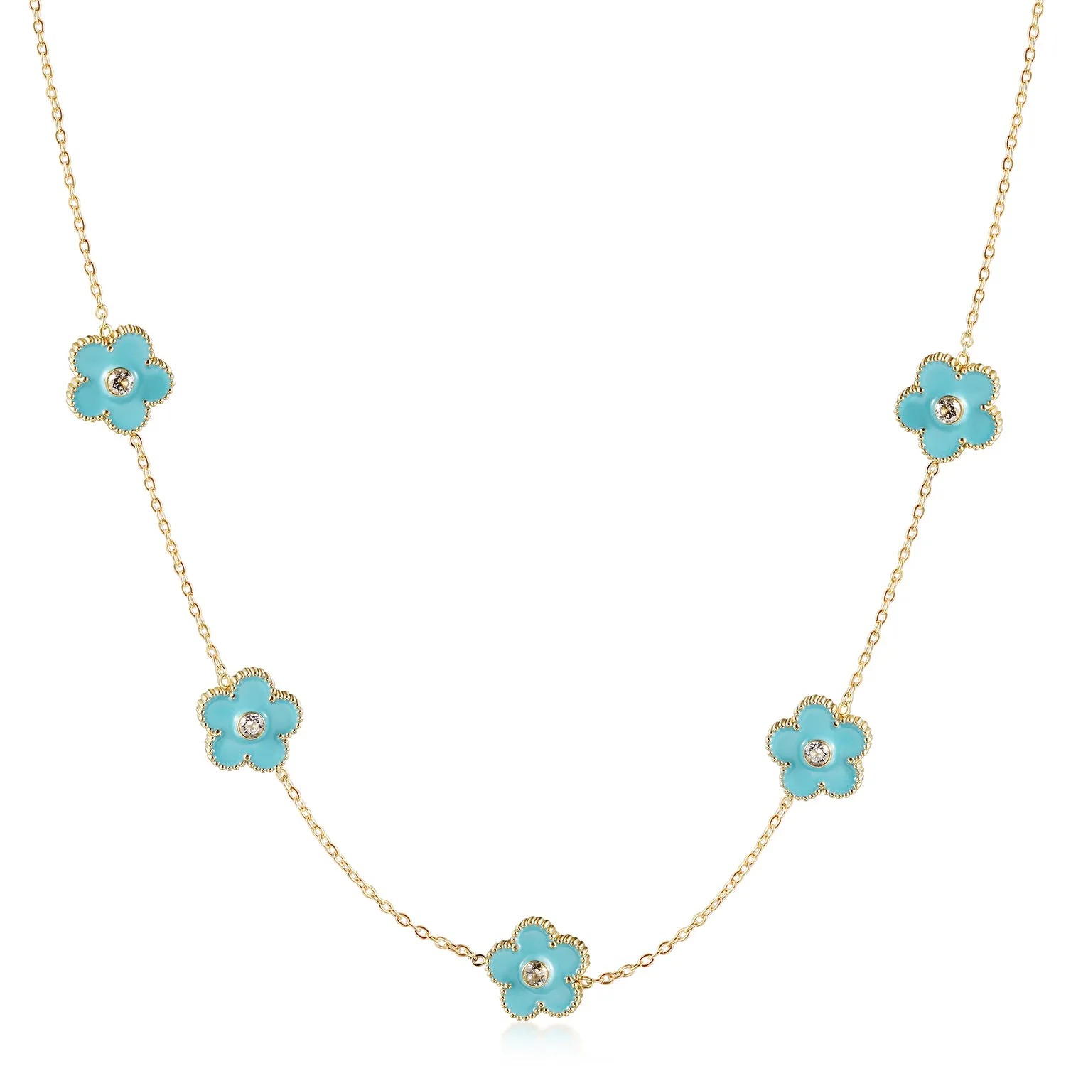 Five blue flower necklaces-NSSN862STGCBU