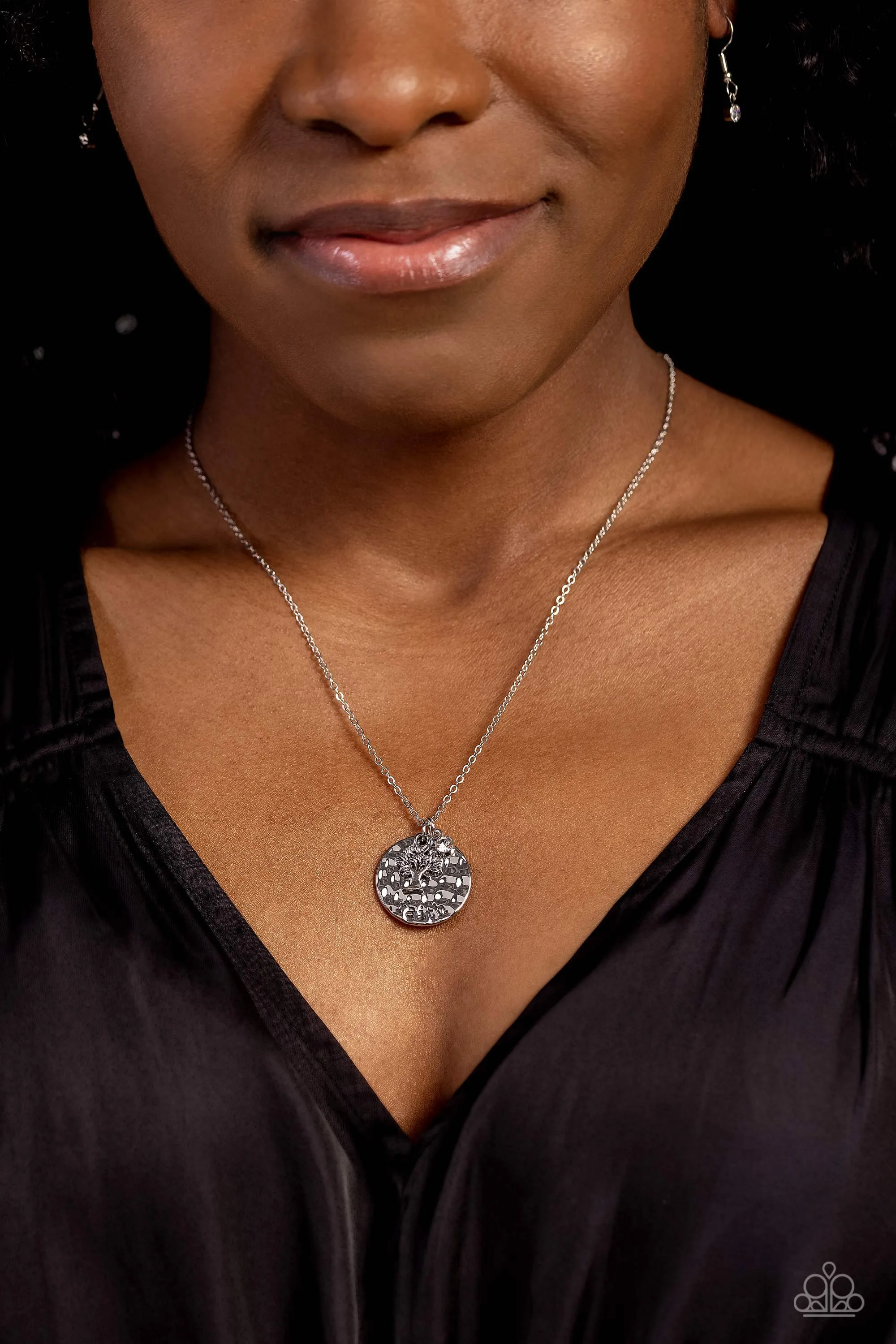 Flourishing Faith - White - Hammered Disc Tree "Faith" Inspirational/Religious Paparazzi Short Necklace