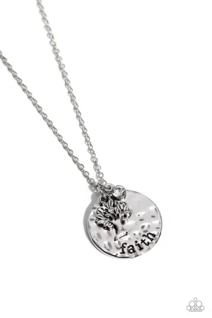 Flourishing Faith - White - Hammered Disc Tree "Faith" Inspirational/Religious Paparazzi Short Necklace