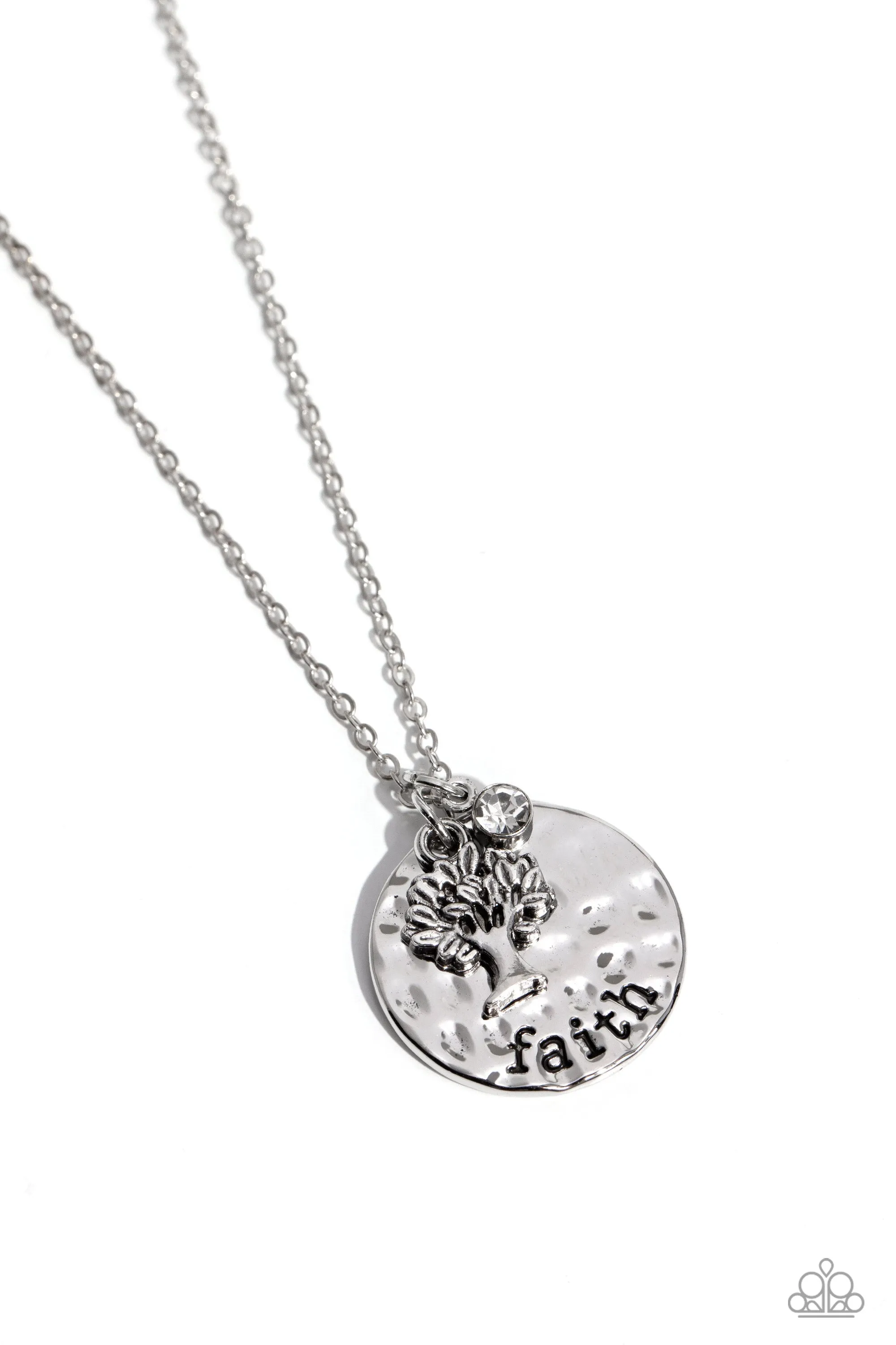 Flourishing Faith - White - Hammered Disc Tree "Faith" Inspirational/Religious Paparazzi Short Necklace