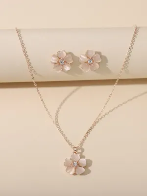 Flower Charm Necklace & Earrings
