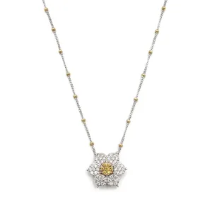 Flower Design White and Yellow Diamond Pendant