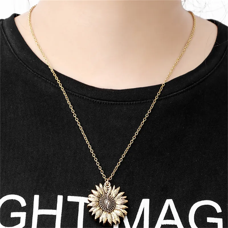 Flower Necklace Sunflower Double-layer Lettered Pendant Necklaces