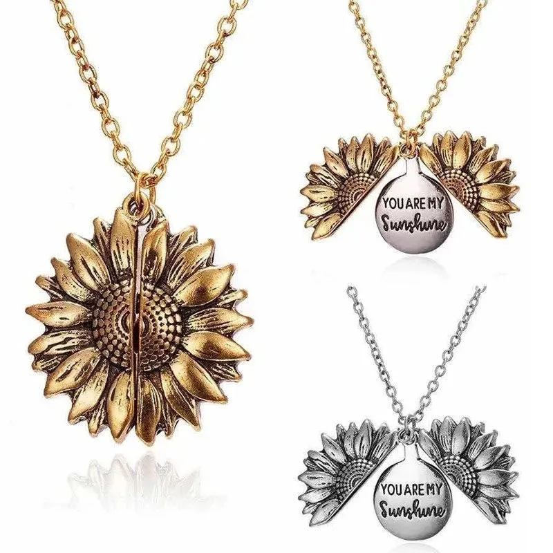 Flower Necklace Sunflower Double-layer Lettered Pendant Necklaces