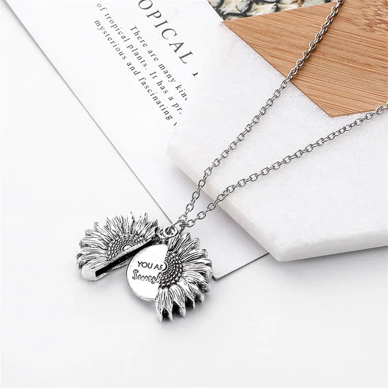 Flower Necklace Sunflower Double-layer Lettered Pendant Necklaces