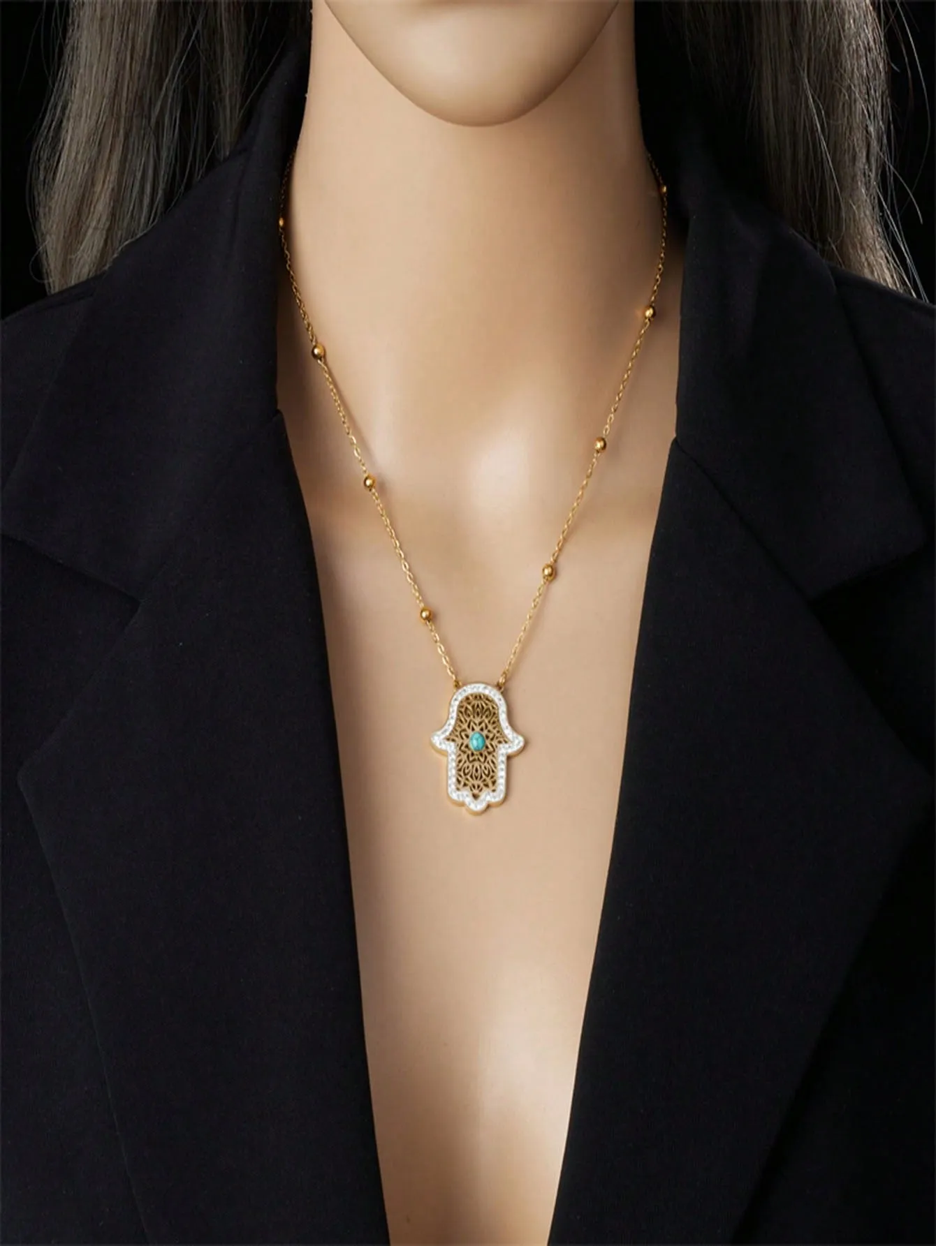 Flower Palm Turquoise Pendant Necklace And Earrings Jewelry Set