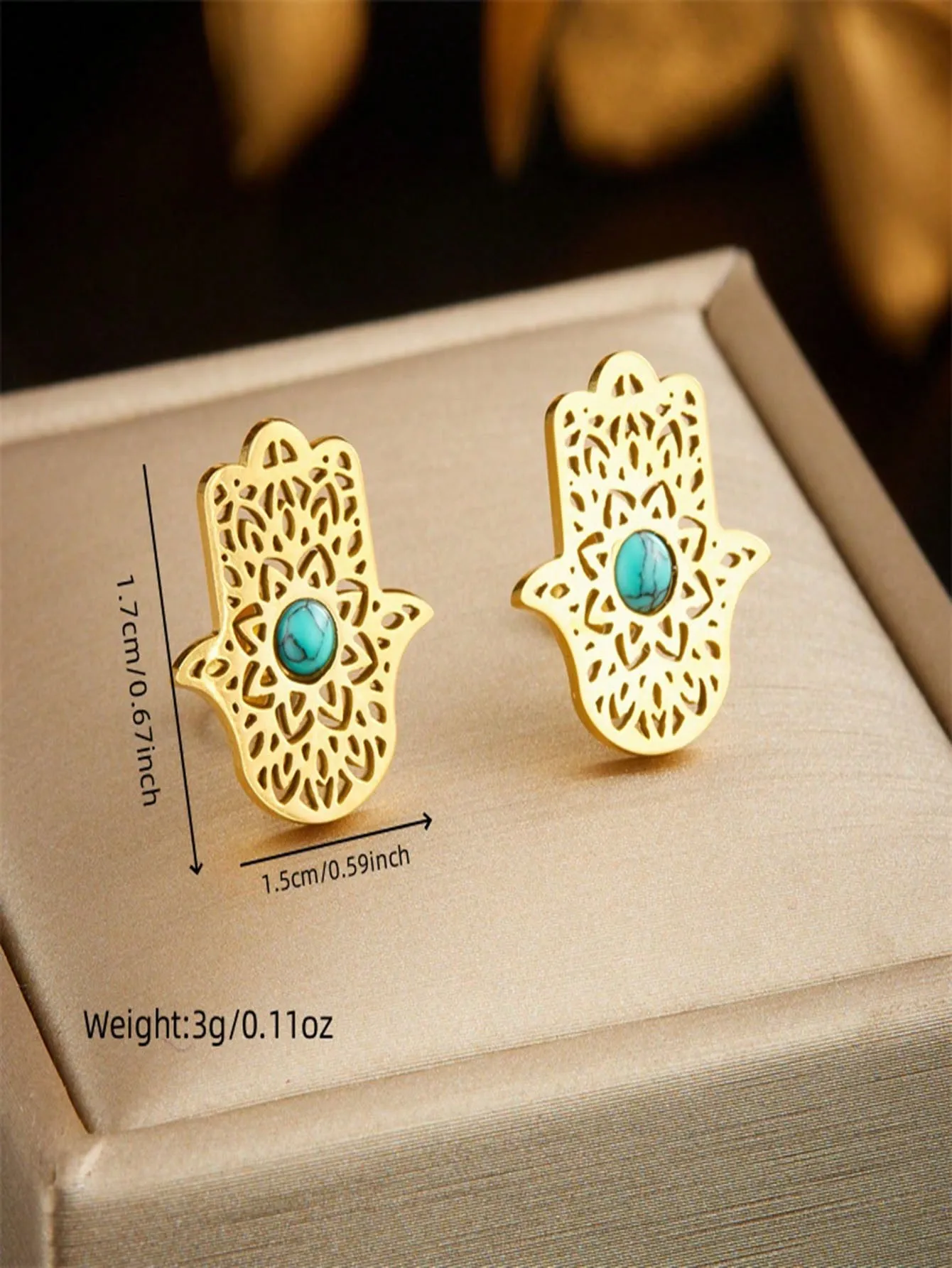 Flower Palm Turquoise Pendant Necklace And Earrings Jewelry Set