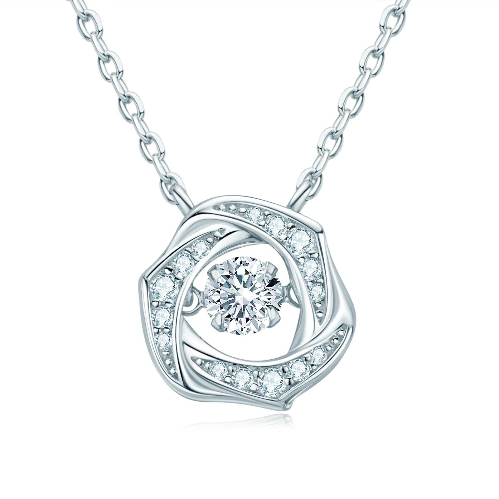 Flower Round Cut 0.5ct Dancing Moissanite Pendant Necklace