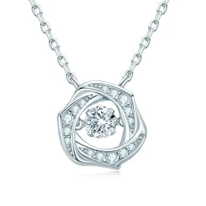 Flower Round Cut 0.5ct Dancing Moissanite Pendant Necklace