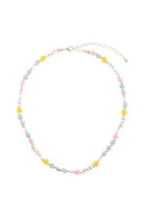 FLOWER SEED BEED STATIONARY NECKLACE
