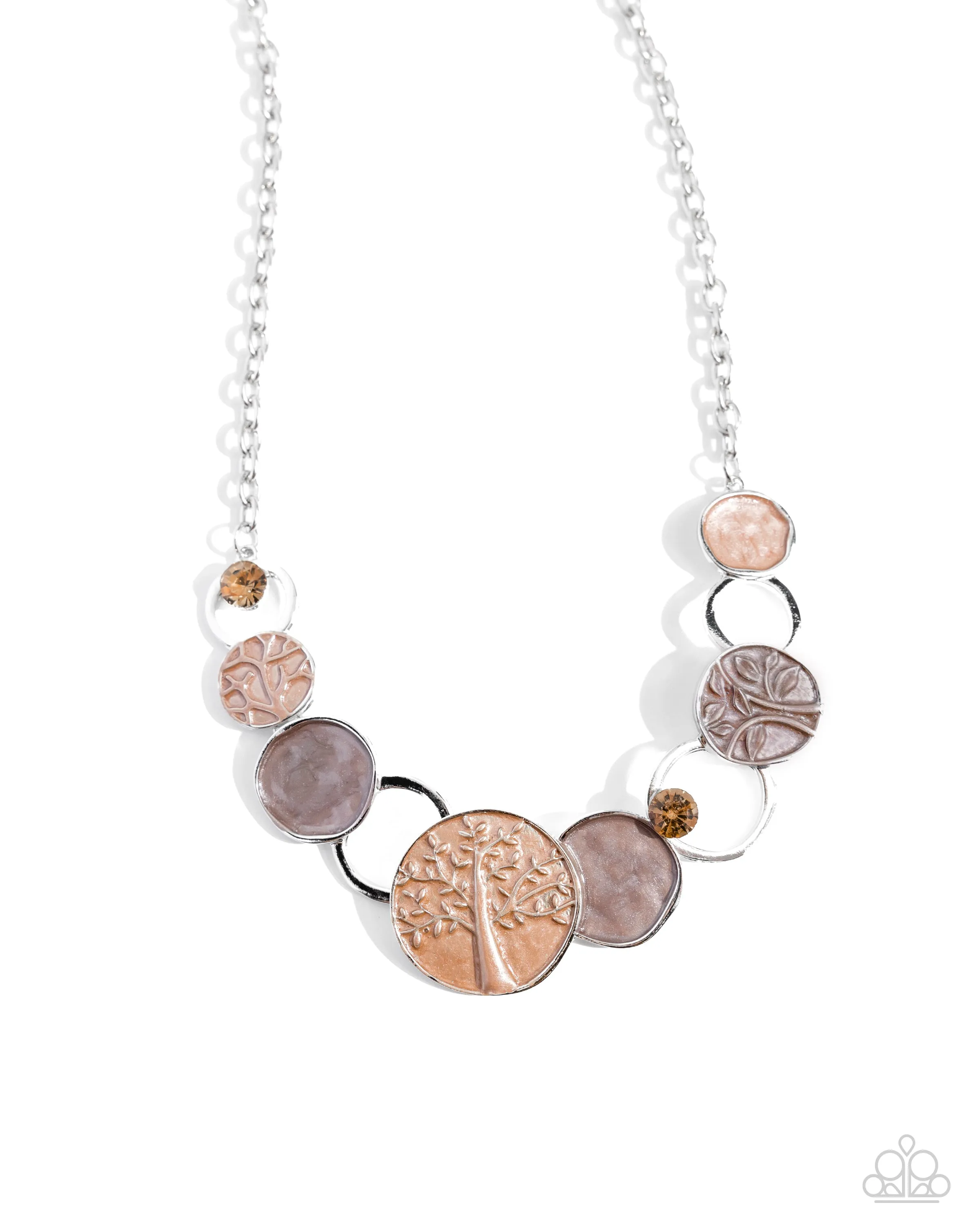 Forest Fling - Brown - Painted Tree Stamped Medallions and Gem Paparazzi Short Necklace