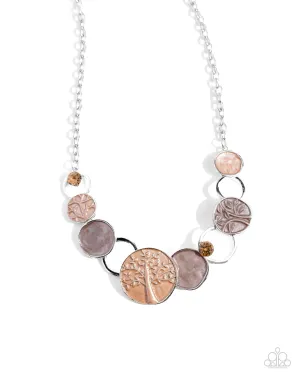 Forest Fling - Brown - Painted Tree Stamped Medallions and Gem Paparazzi Short Necklace