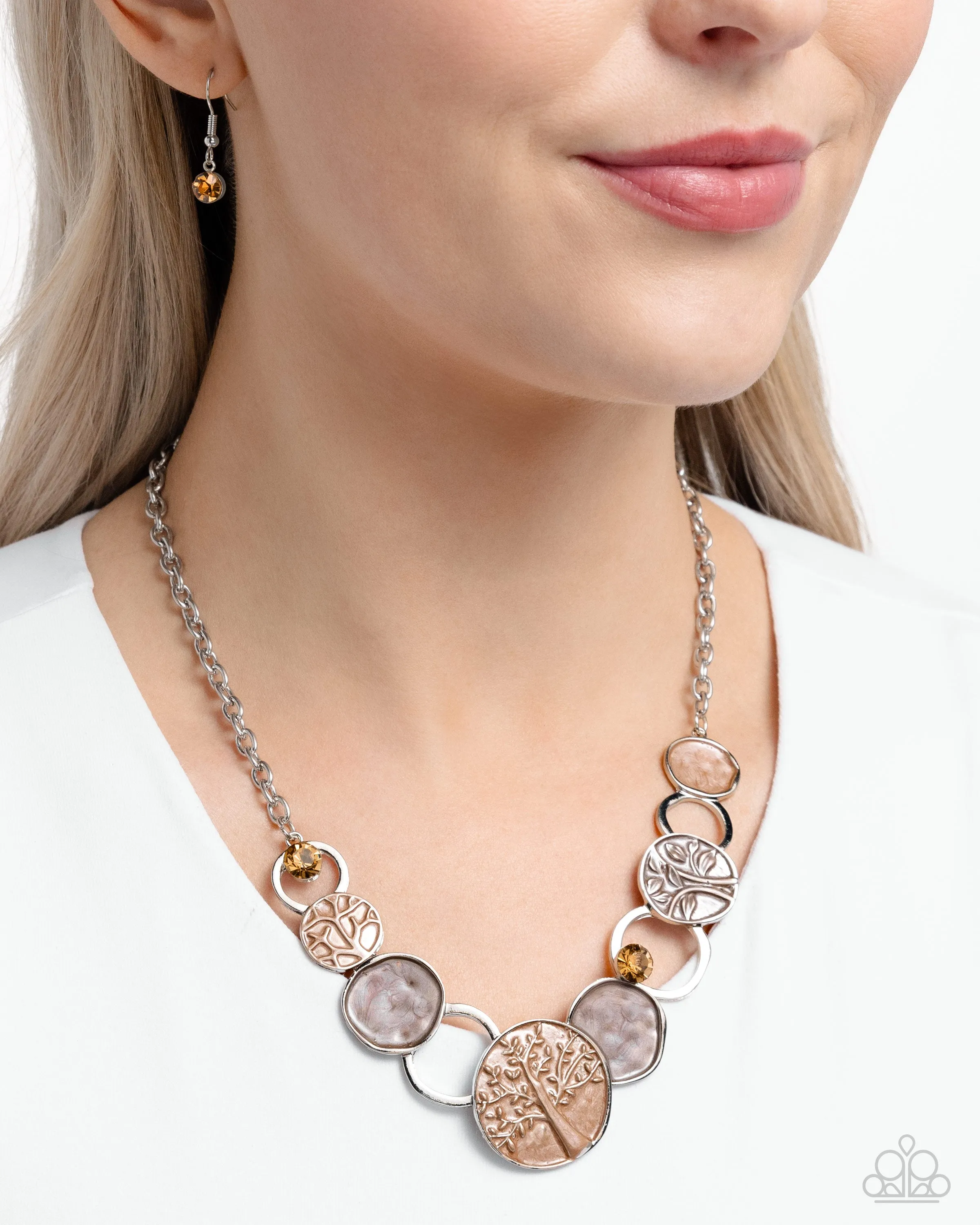 Forest Fling - Brown - Painted Tree Stamped Medallions and Gem Paparazzi Short Necklace