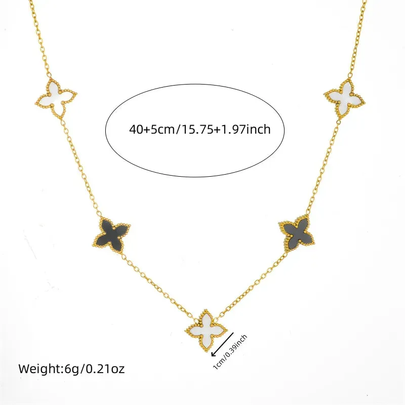 Four Leaf Clover 304 Stainless Steel Shell 18K Gold Plated Inlay Necklace