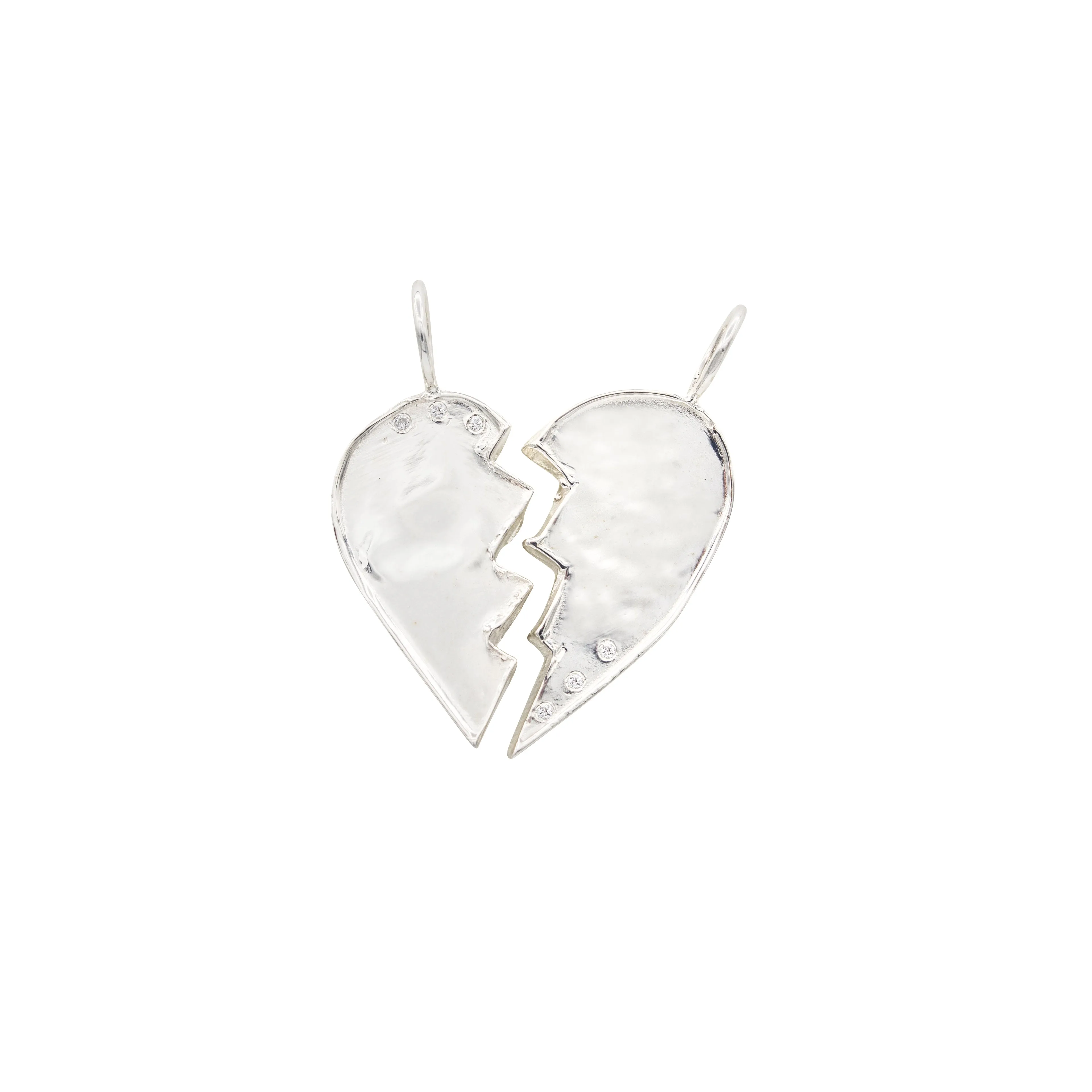 Friendship Heart Charms with Diamonds in Sterling Silver