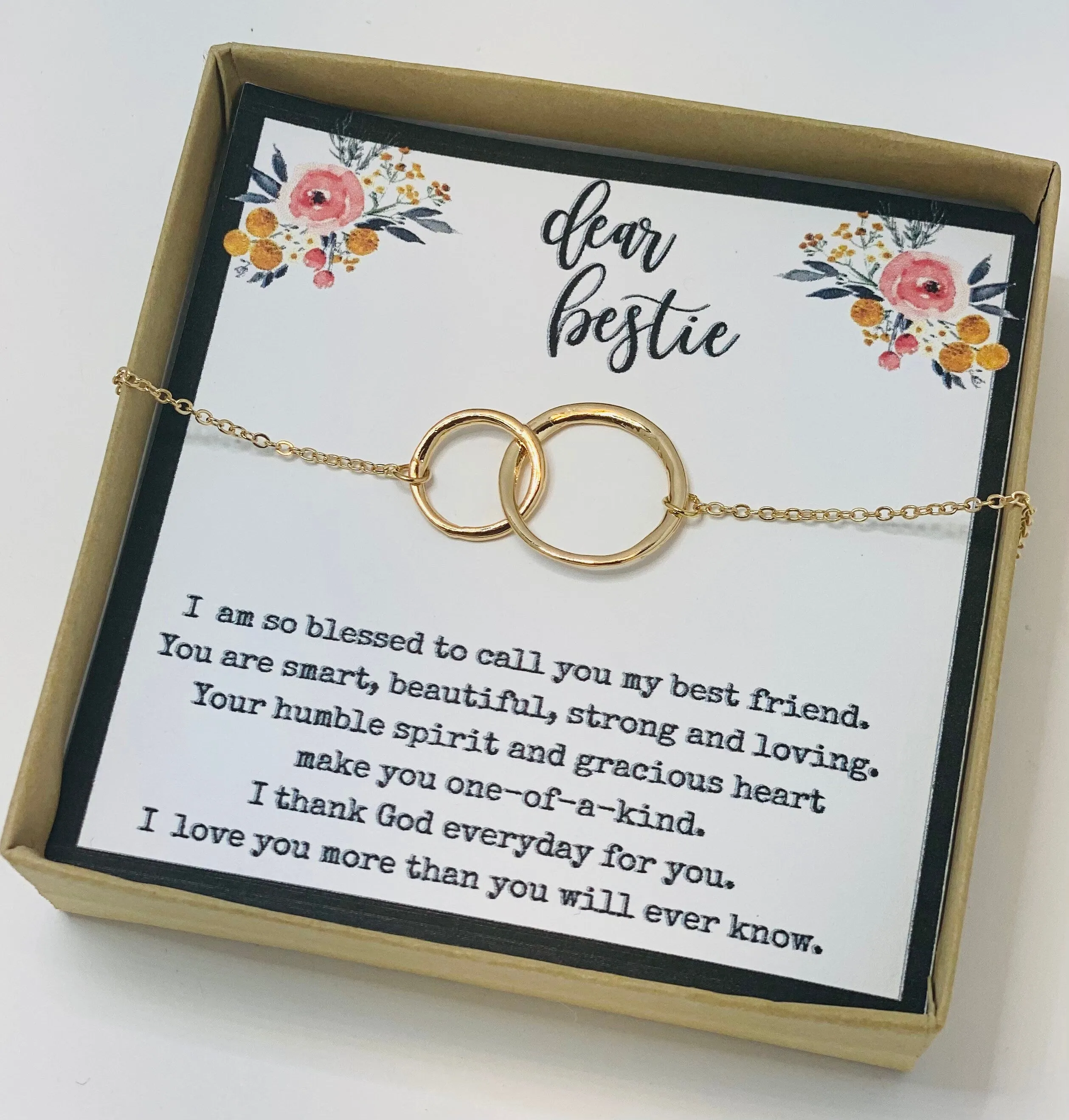 Friendship necklace, best friend gift, dainty interlocking circle necklace, gift for best friend, friend birthday gift, inexpensive gift