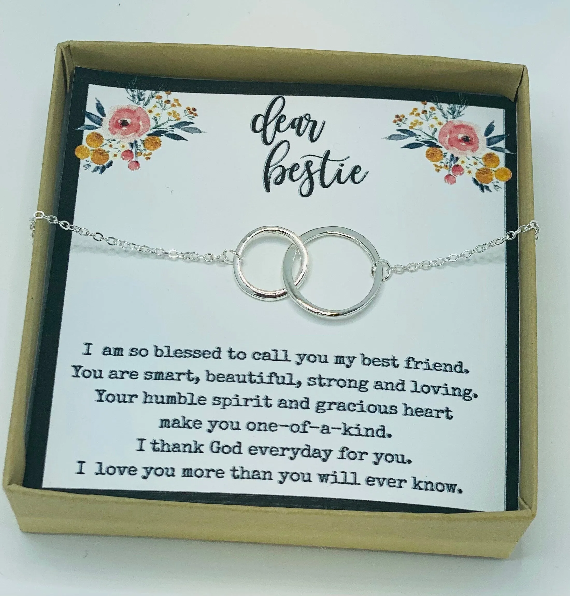 Friendship necklace, best friend gift, dainty interlocking circle necklace, gift for best friend, friend birthday gift, inexpensive gift