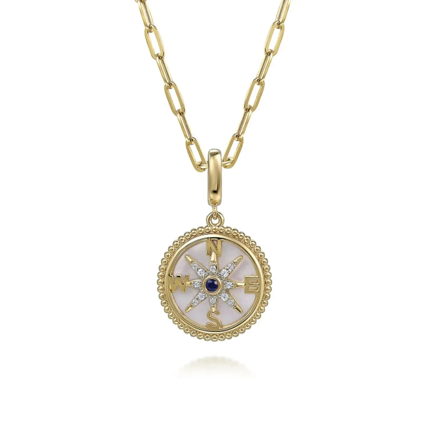 Gabriel & Co. Bujukan Diamond Starburst Compass Mother of Pearl Medallion Pendant