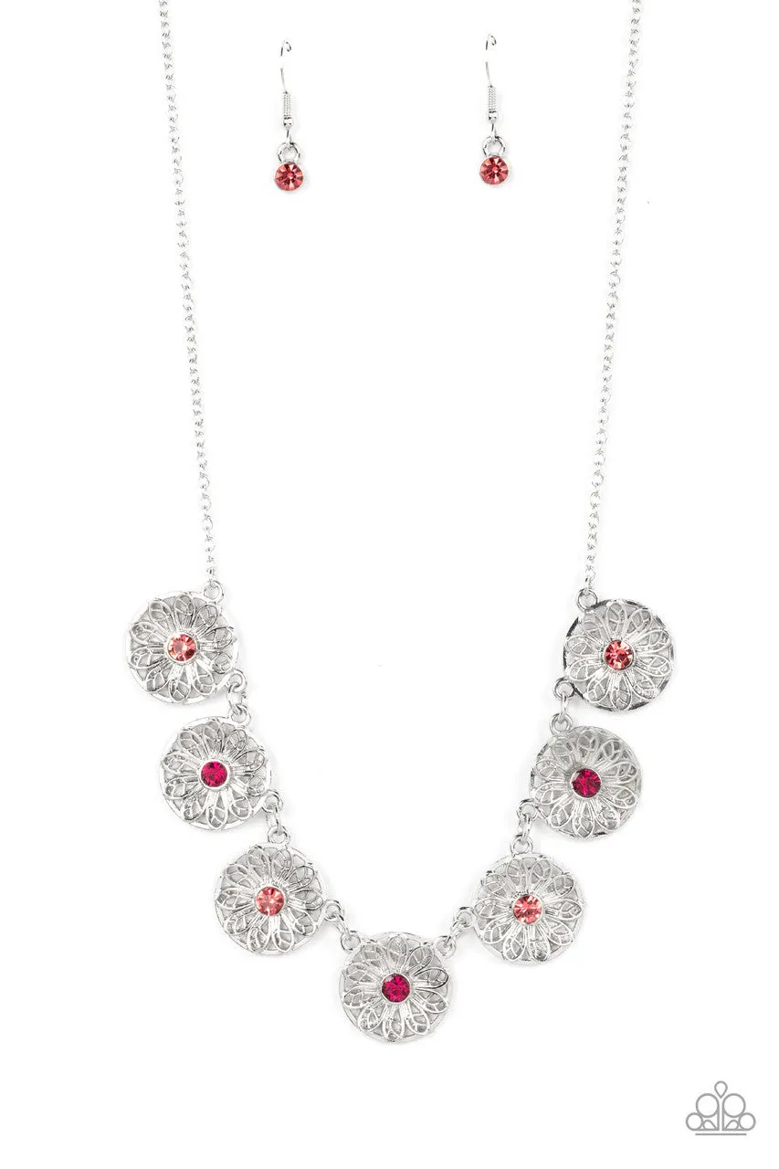 Garden Greetings - Pink - Rhinestone Center Flower Paparazzi Short Necklace