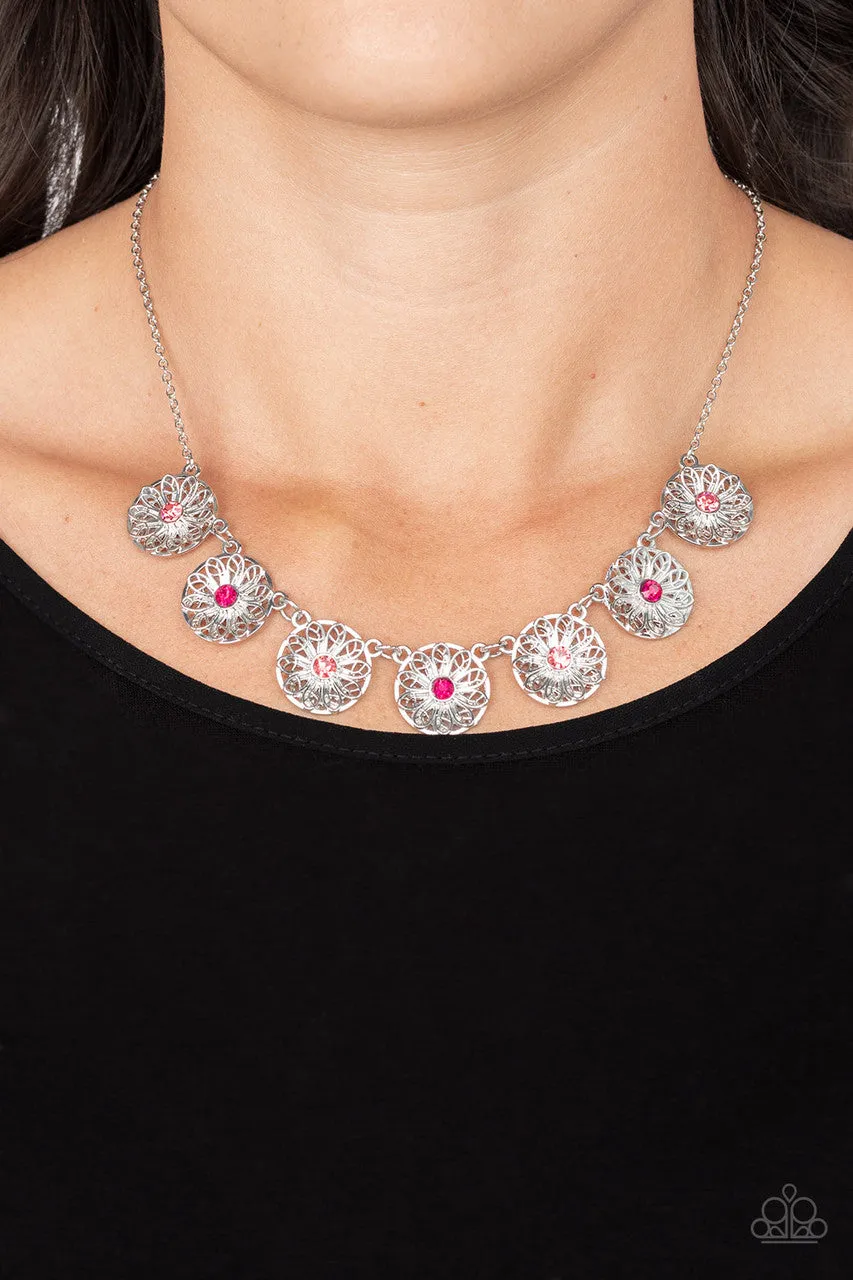 Garden Greetings - Pink - Rhinestone Center Flower Paparazzi Short Necklace