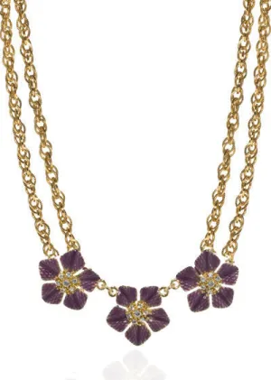 Garden of Love Amethyst Tone Triple Flower Collar Necklace