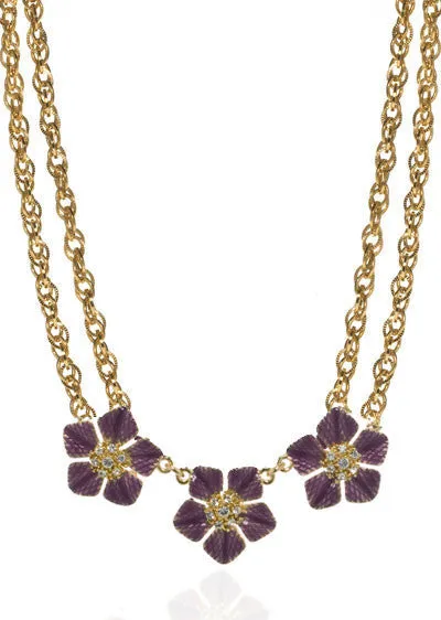 Garden of Love Amethyst Tone Triple Flower Collar Necklace