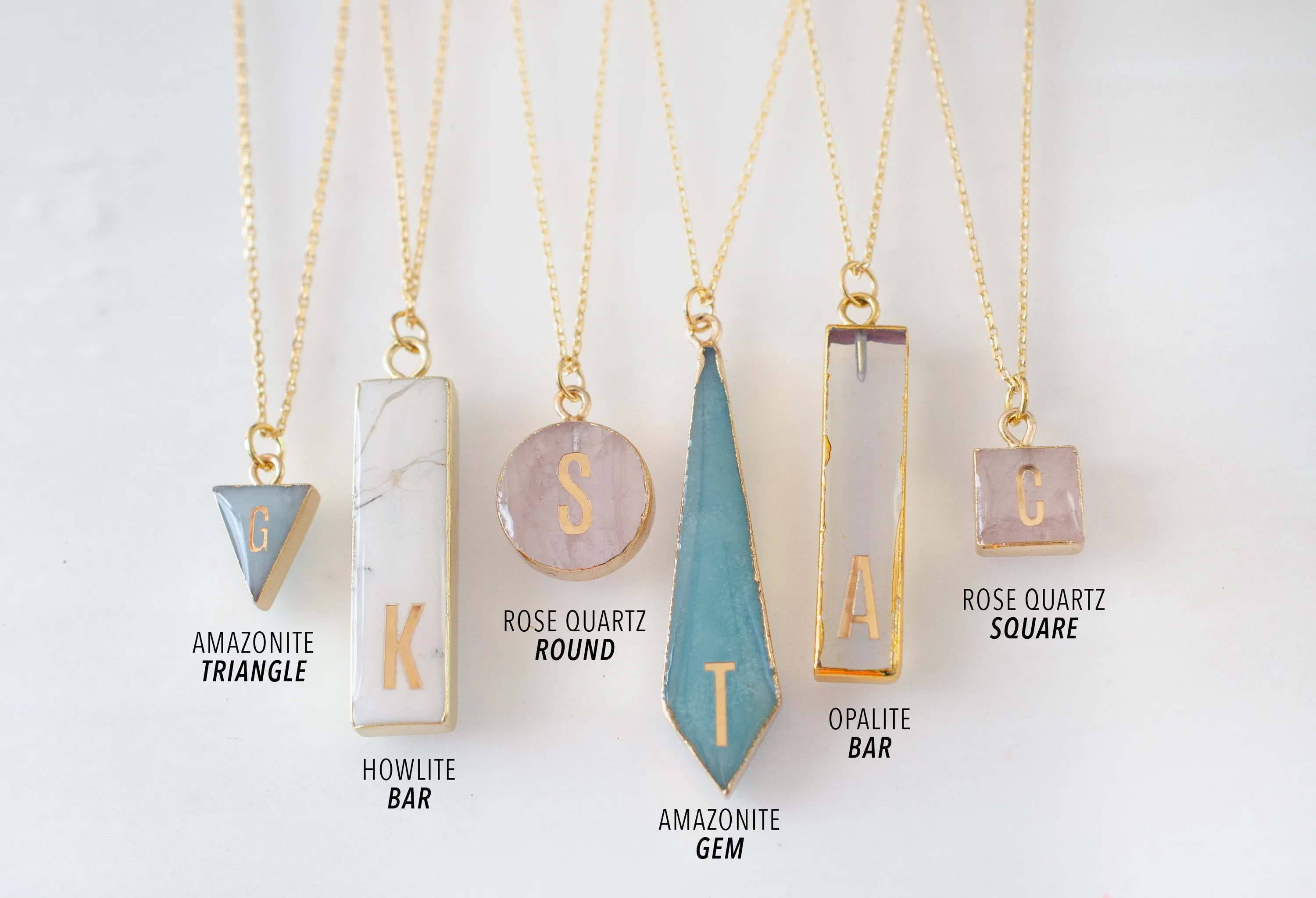gemstone initial necklace, rose quartz bar necklace, gold initial necklace, letter necklace, birthstone necklace, personalized gift