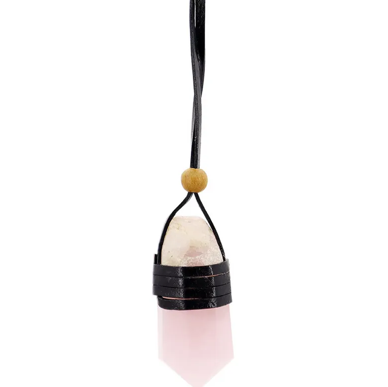 Gemstone Pendant, Faceted Point Leather Wrapped Necklace - FB2738