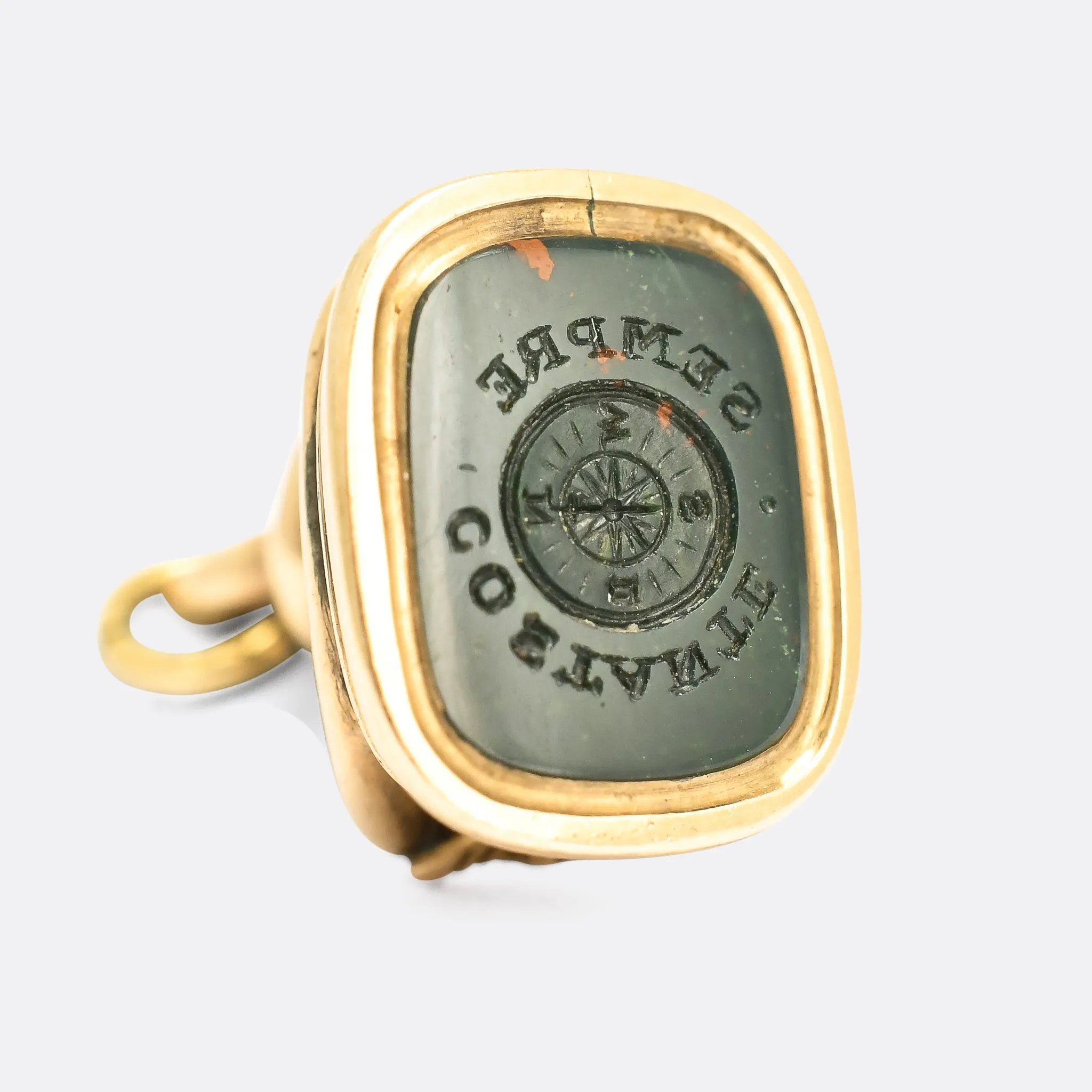 Georgian Bloodstone Compass Intaglio Snake Fob Pendant