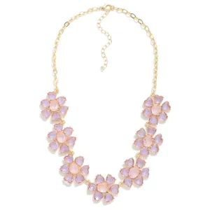 Glass Crystal Flower Necklace - Lavender & Pink