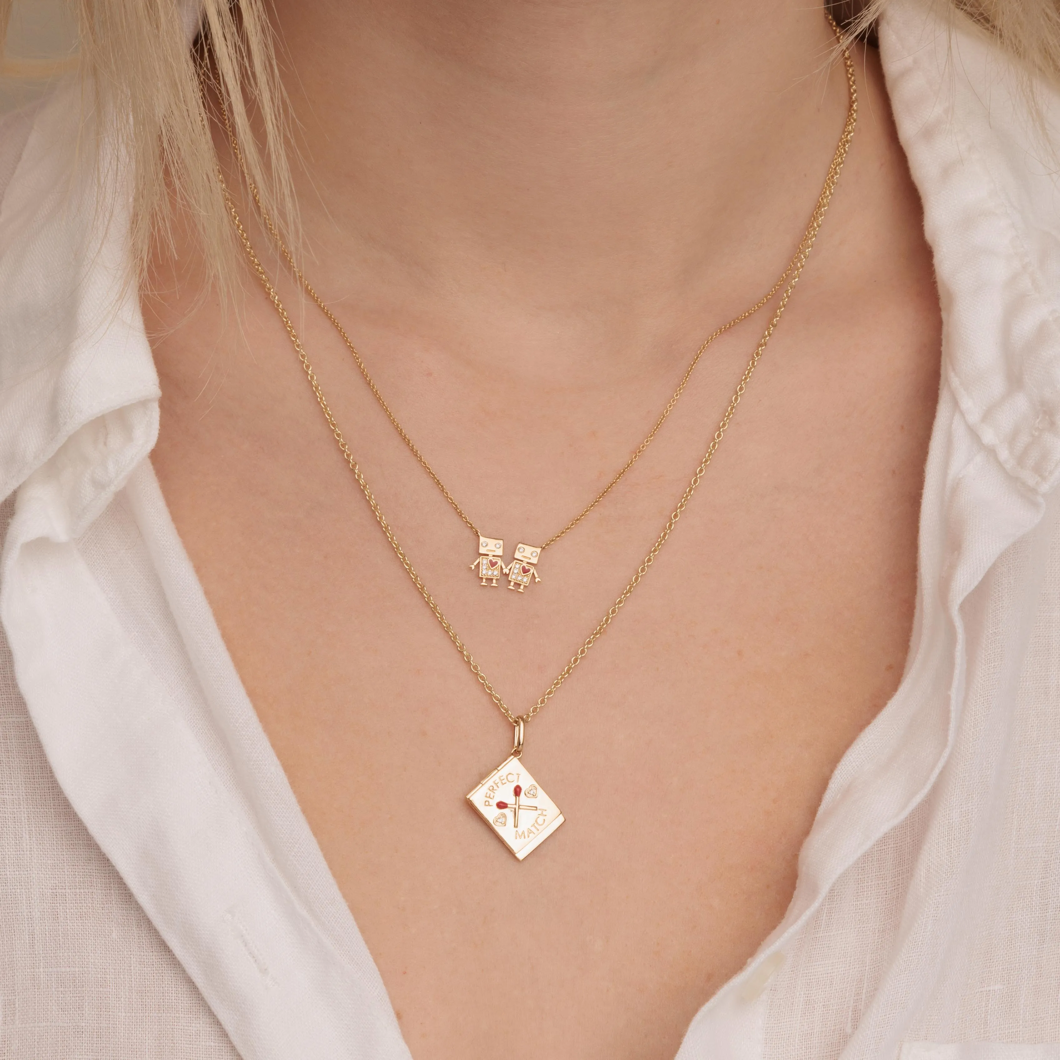 Gold & Diamond Robot Friendship Necklace