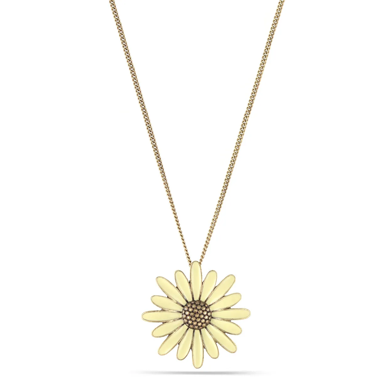 GOLD AND CREAM ENAMEL SUN FLOWER  NECKLACE #283BG1401 (7D3/6E3)