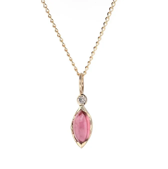 Gold Bezel-Set Marquise Pink Tourmaline "Talisman" Pendant